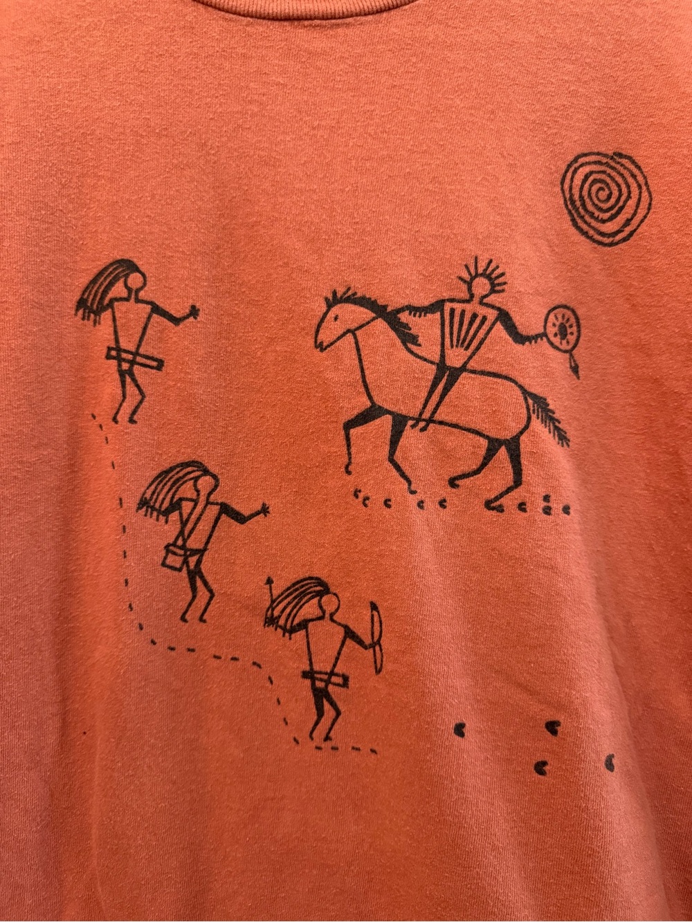 Rust Orange Graphic Tee with Black Tribal Print